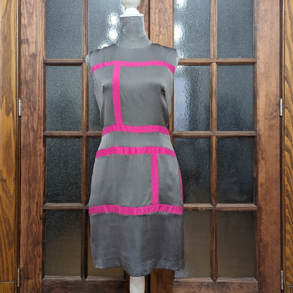 Martin Grant 🇫🇷 silk dress grey and neon pink